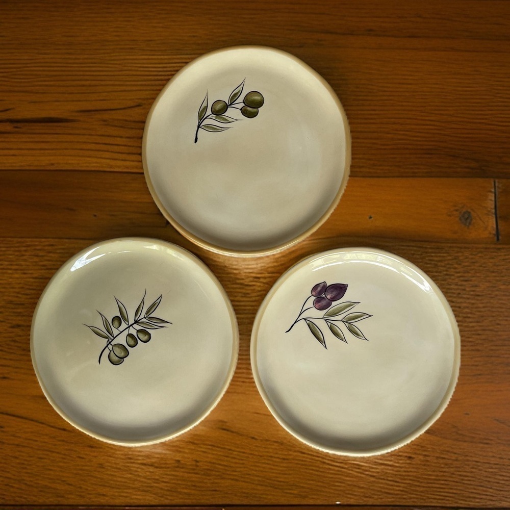 Pottery Barn Rustic Olive 8” Plates Set of Three